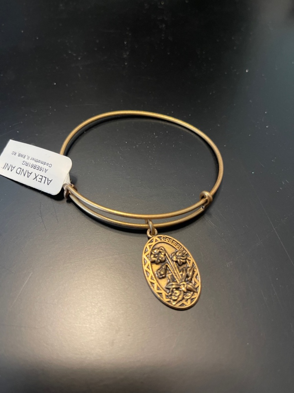 Alex and Ani Gold Floral GODMOTHER Oval Charm Expandable Bangle
